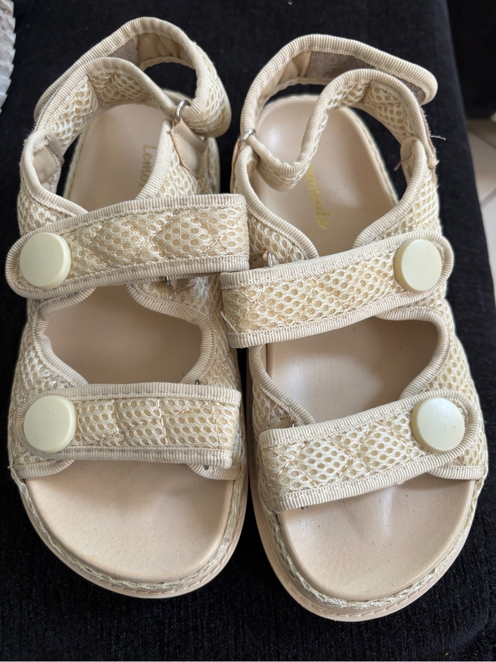 Women's Beige Mesh Hook-and-Loop Comfort Sandals